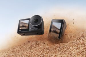 DJI Osmo Action 3 camera in motion, capturing dynamic action shots, best camcorder for sports, best camcorder