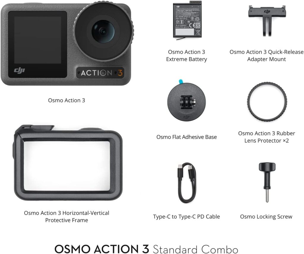 DJI Osmo Action 3 Standard Combo action camera package with all accessories