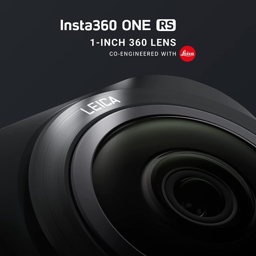 Close-up of a black Insta360 ONE RS camera with the word "Leica" on it, Insta360 ONE RS 1-Inch 360