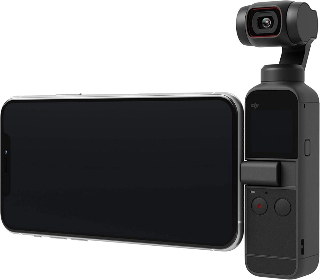 A small camera attached to a phone, DJI Pocket 2