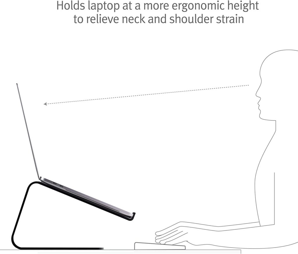 Laptop on a laptop stand, Twelve South Curve Stand for MacBook