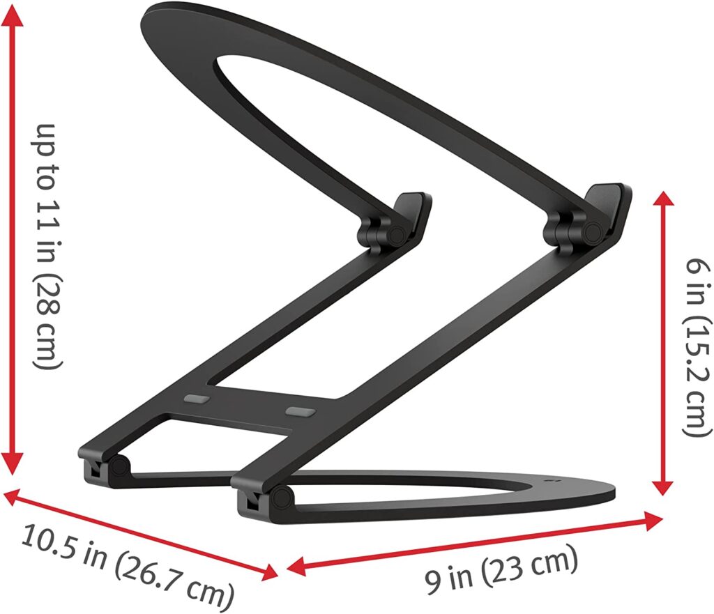 A laptop stand with the dimensions 6 in (15.2 cm) height, 9 in (23 cm) width, and 10.5 in (26.7 cm) depth. - productcruise.com, Twelve South Curve Flex