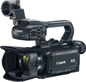Canon XA11 camcorder with microphone attached, best camcorder for sports
