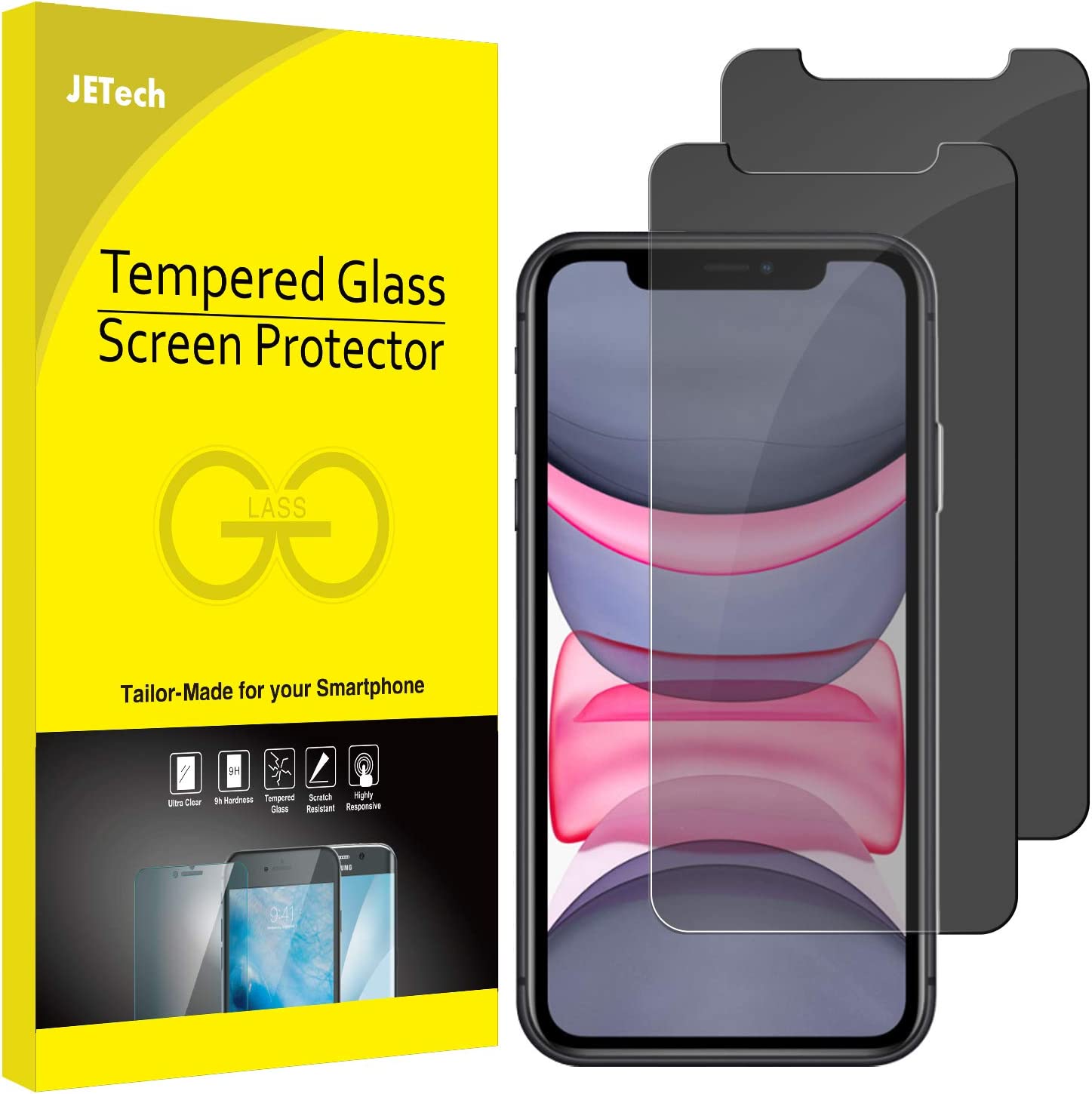 Jetech tempered glass screen protector for iPhone 11, best privacy screen protector
